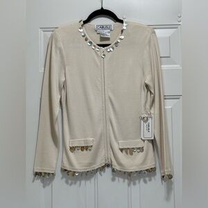 Carlisle Women's Vintage Pearly Shells Silky Cardigan in Cream Color Size S NWT